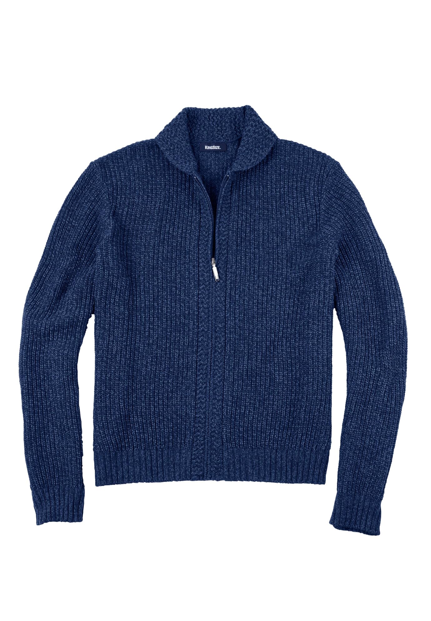 KingSize Men's Big & Tall Shaker Knit Zip-Front Cardigan - 2XL, Navy Marl