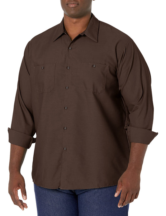 Red Kap Men's Size Industrial Work Shirt, Regular Fit, Long Sleeve, Chocolate Brown, X-Large/Tall