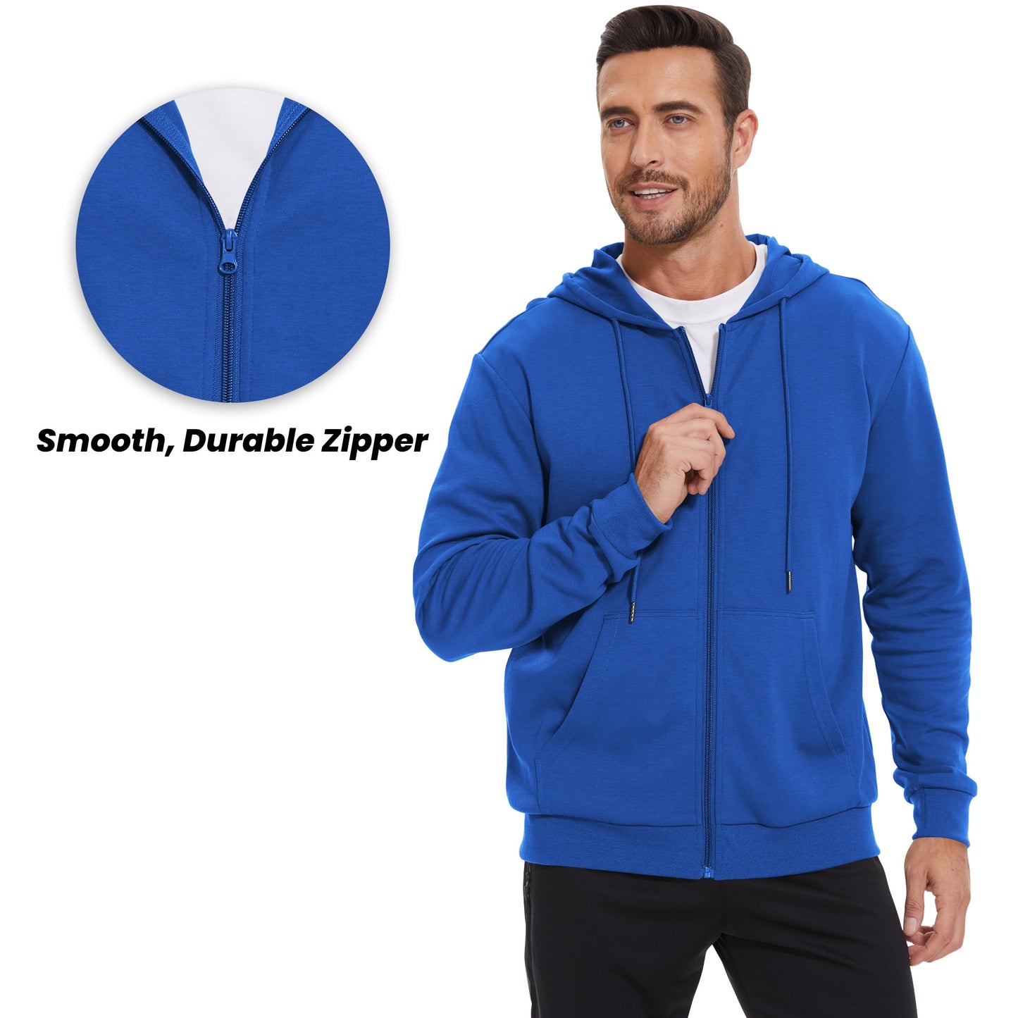 LETAOTAO Lightweight Hoodie Men Zip Up Hooded Sweatshirt Thin Slim Fit Jacket Available in Regular & Tall Sizes（Blue，Tall-M）