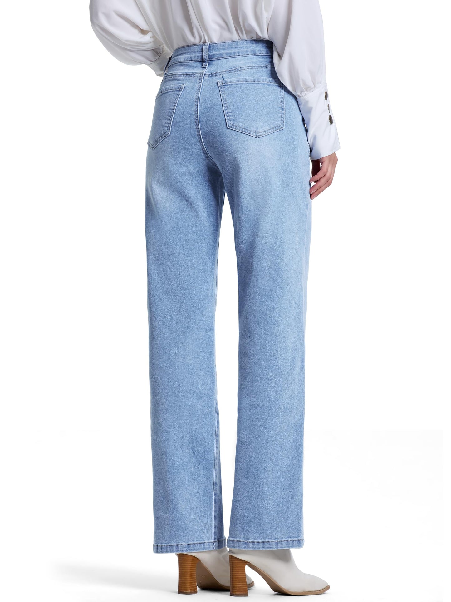 SEVEGO Women's 32"/34"/36" Tall Straight Leg Jeans Mid Waisted Stretchy Loose Denim Pants Casual Baggy Jean Trousers 36'', Light Blue, XL