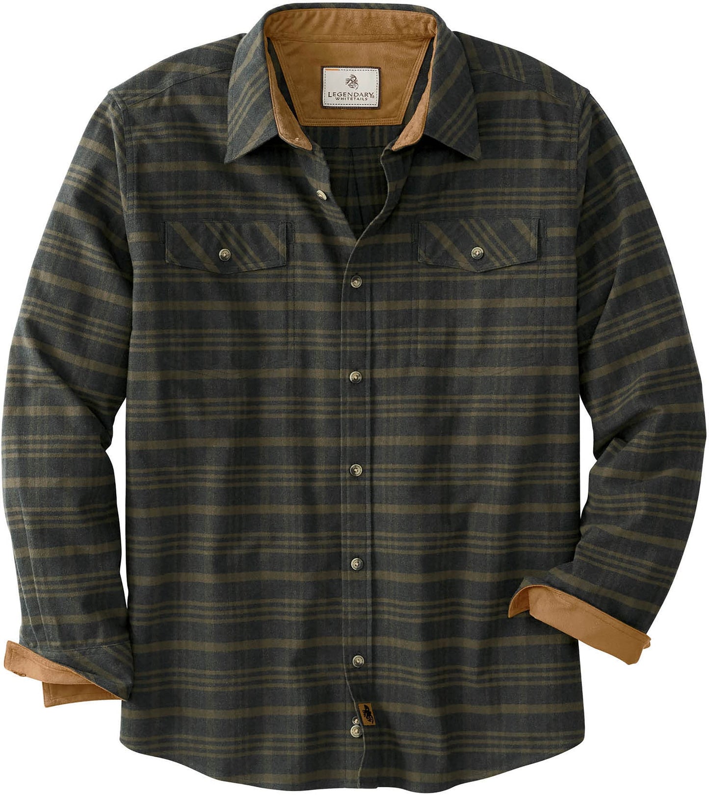 Legendary Whitetails Men's Big Flannel Shirt Long Sleeve Button Down Relaxed Fit, Cool Army Melange, Large Tall