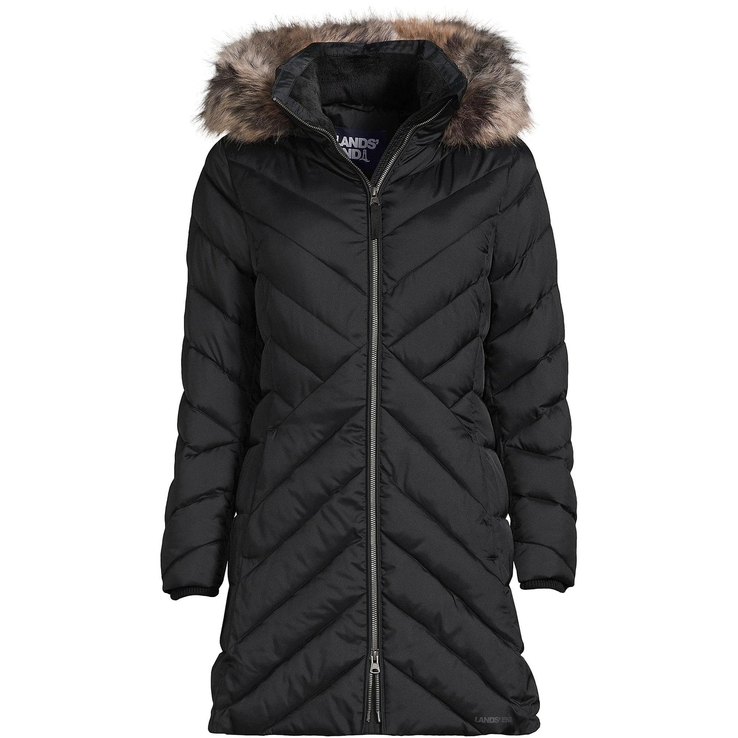Lands' End Womens Plush Lined Insulated Coat Black Tall Large