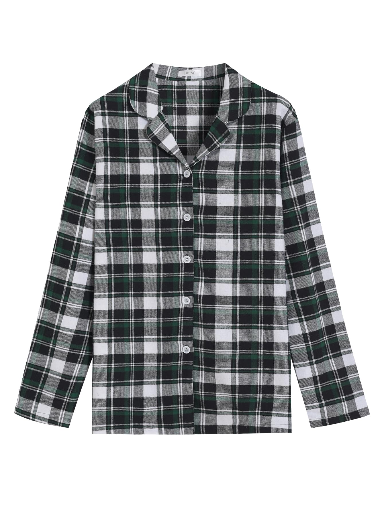 Latuza Women's Tall Flannel Pajama Set Extra Long Button Up Top Pants Pj Set 2X Black Green