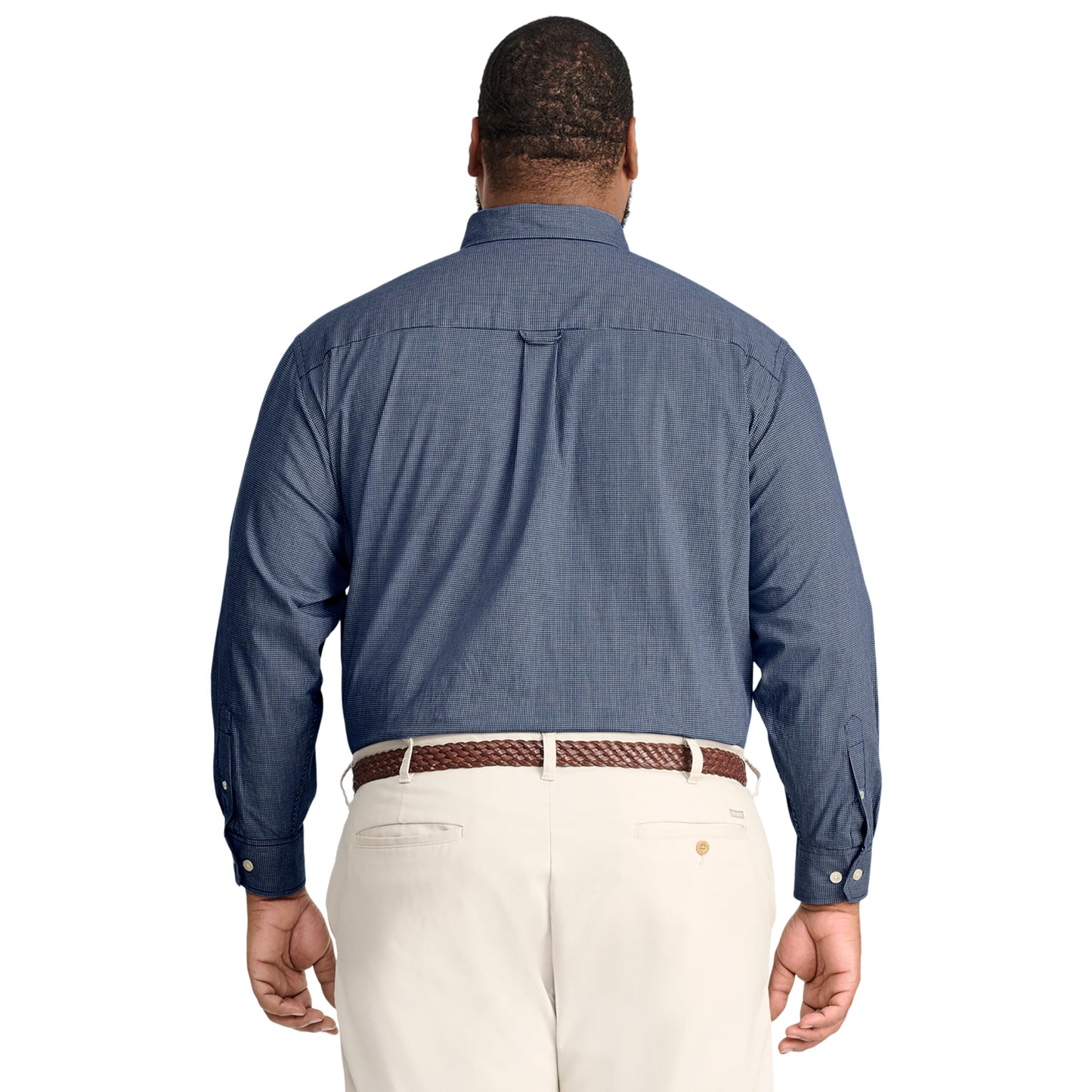 IZOD Men's Big and Tall Performance Comfort Long Sleeve Gingham Button Down Shirt, Estate Blue