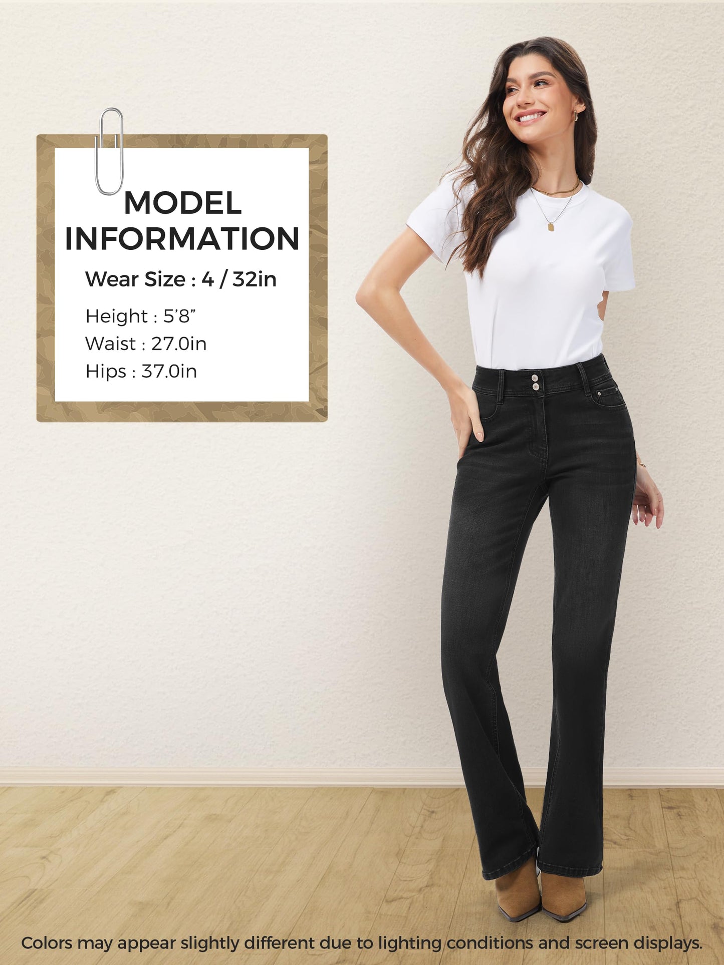 Tallemon Tall Women's Bootcut Jeans Curvy Mid-Rise Stretchy Denim Pants Classic Bell Bottom Trouser,38",Black,2