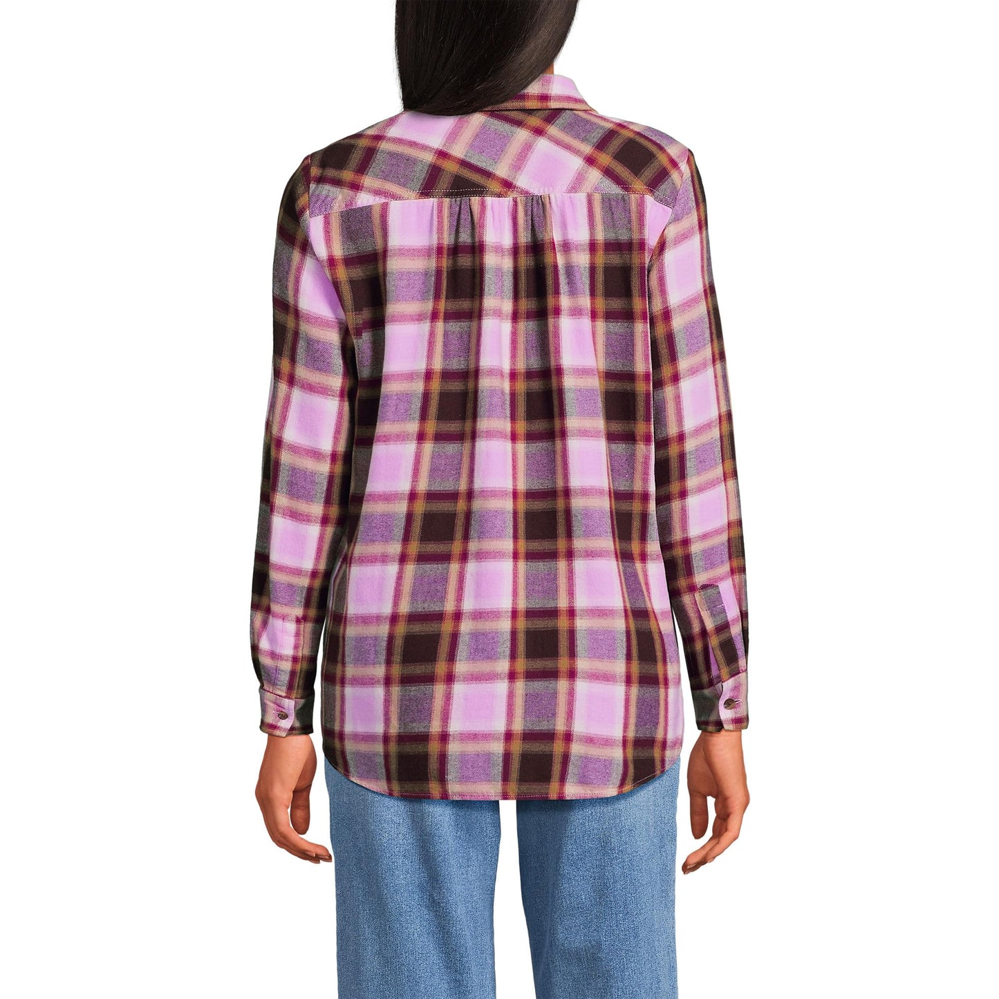 Lands' End Womens Flannel Boyfriend Long Sleeve Shirt Pink Vintage Plaid Tall Small