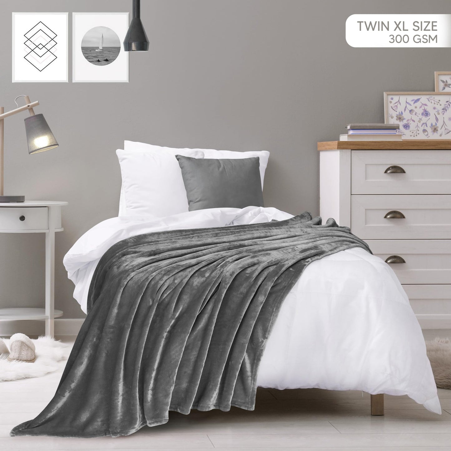Utopia Bedding Fleece Blanket Twin XL Size Grey 300GSM Luxury Anti-Static Fuzzy Soft Microfiber Dorm Bed Blanket (90x76 Inch)