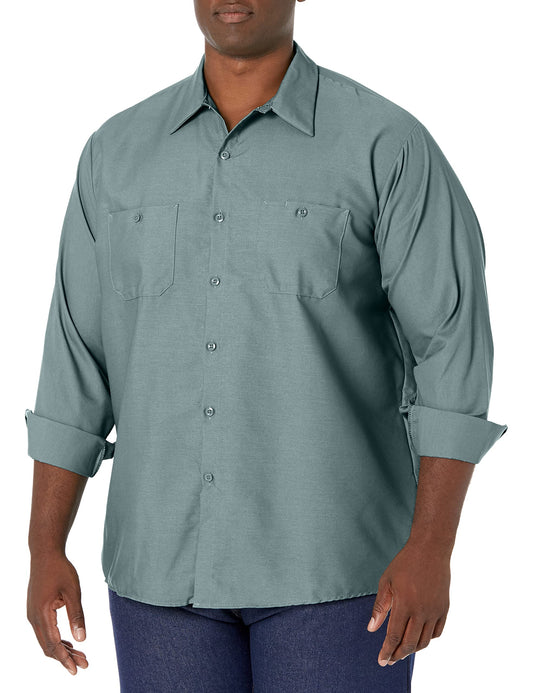 Red Kap Men's Size Industrial Work Shirt, Regular Fit, Long Sleeve, Light Green, X-Large/Tall