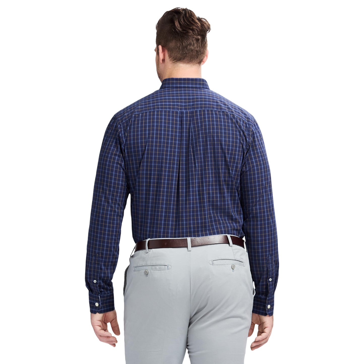 IZOD Men's Big and Tall Performance Comfort Long Sleeve Gingham Button Down Shirt, Peacoat, XX-Large Tall