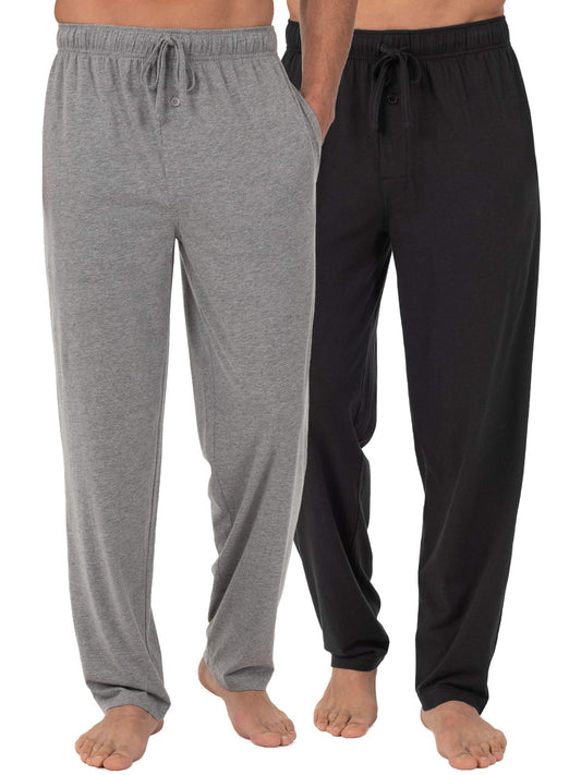 Fruit of the Loom Men's Extended Sizes Jersey Knit Sleep Pant (1 & 2 Packs)Ebony/Ashed Heather, 2XL Tall