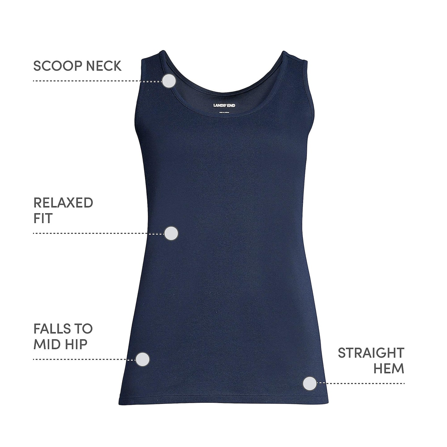 Lands' End Womens Cotton Tank Top Radiant Navy Tall Medium