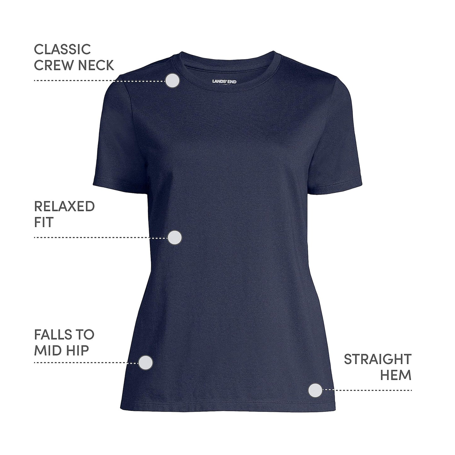 Lands' End Womens Short Sleeve Relaxed Supima Cotton Crew Neck T Shirt Radiant Navy Tall X-Large