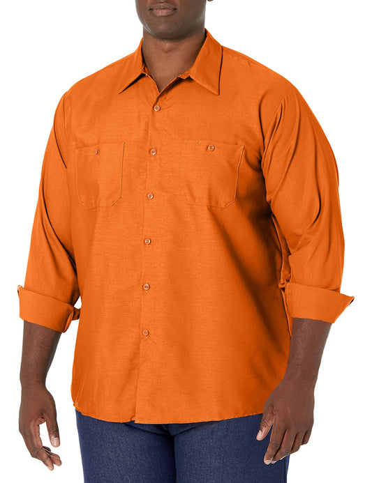 Red Kap Men's Size Industrial Work Shirt, Regular Fit, Long Sleeve, Orange, X-Large/Tall