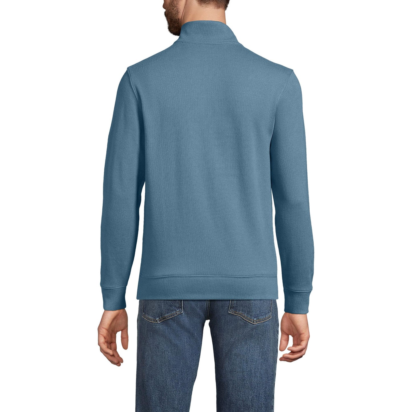 Lands' End Mens Bedford Rib Quarter Zip Sweater Soft Peacock Tall Medium