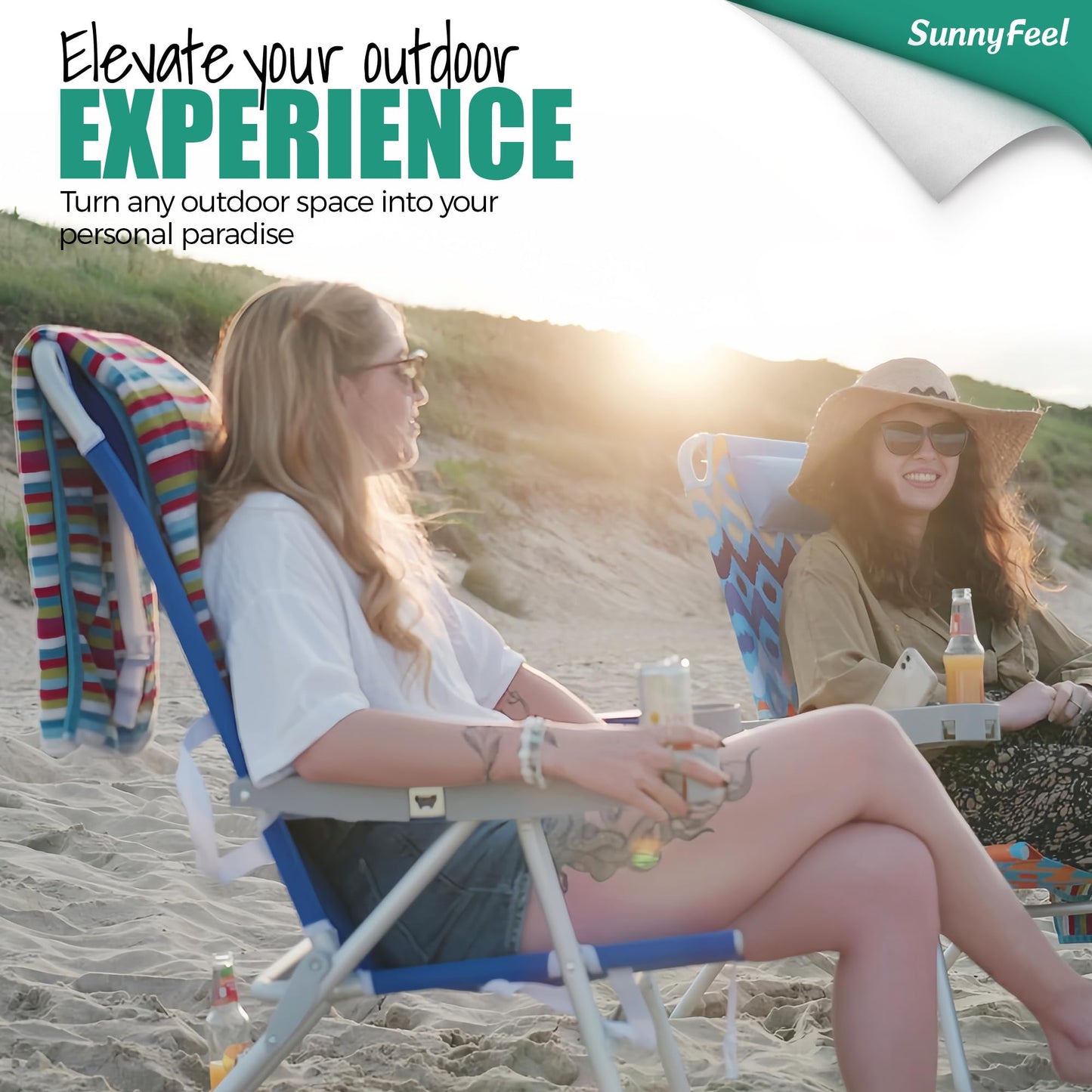 SUNNYFEEL Oversized Tall Folding Beach Chair Lightweight, 17" Portable Sand Chair for Adults Heavy Duty 500 LBS with Cup Holders