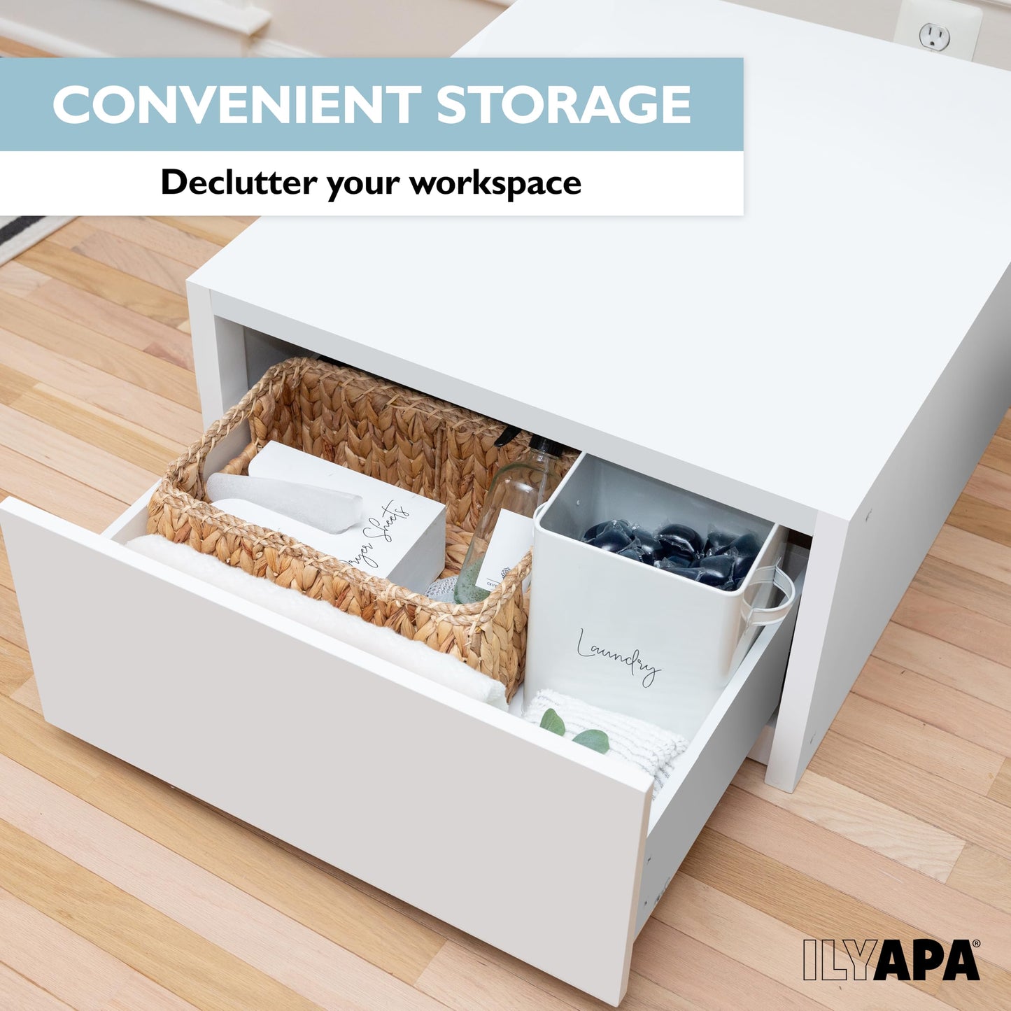 Ilyapa Washer and Dryer Stand - Universal Wooden Laundry Pedestal with Drawer - Compatible with Samsung, LG, GE, Maytag - 28x28x16 in. Patent Pending