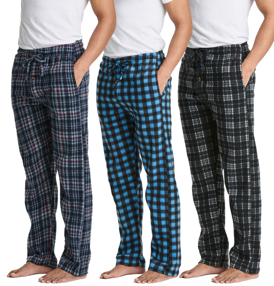 Real Essentials 3 Pack: Mens Fleece Plaid Pajama Pants - Lounge Pajama Bottoms - Set 7, 4X Tall