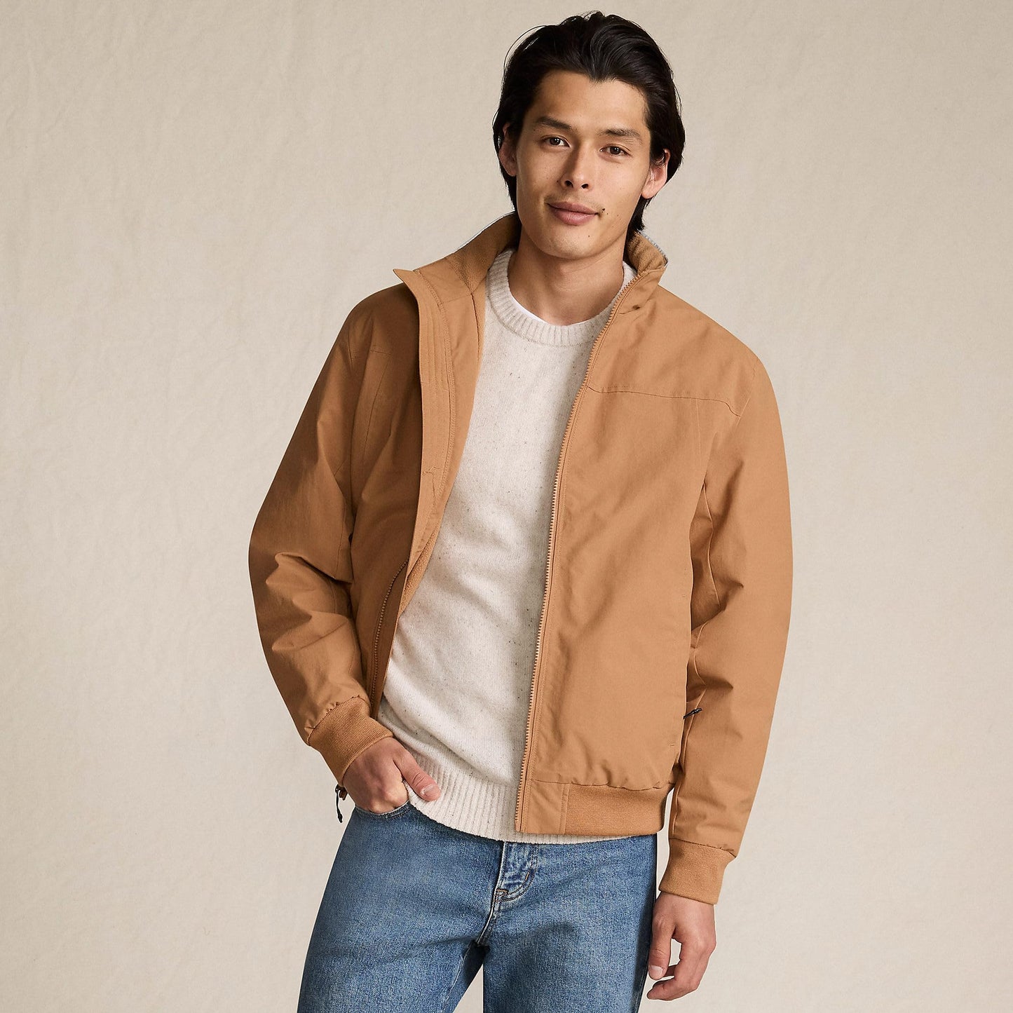 Lands' End Mens Squall Classic Bomber Jacket Canyon Camel Big And Tall 4xlt