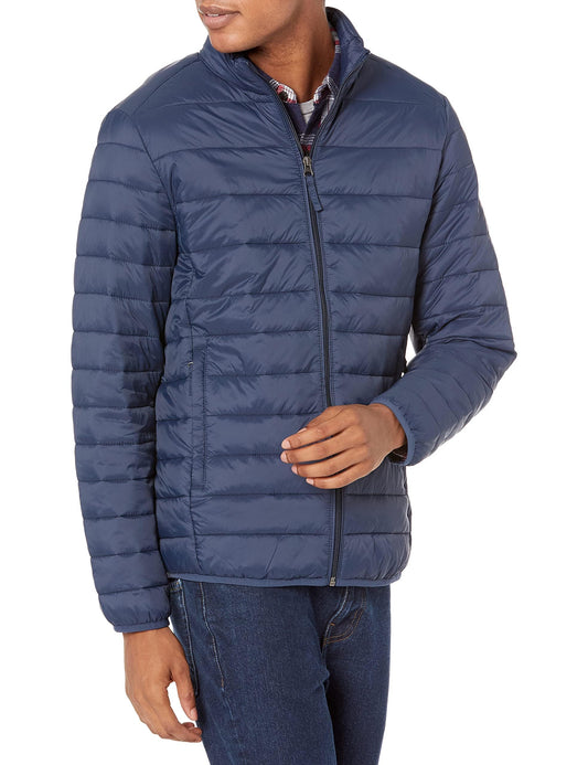 Amazon Essentials Men's Packable Lightweight Water-Resistant Puffer Jacket (Available in Big & Tall), Navy, 5X-Large Big Tall