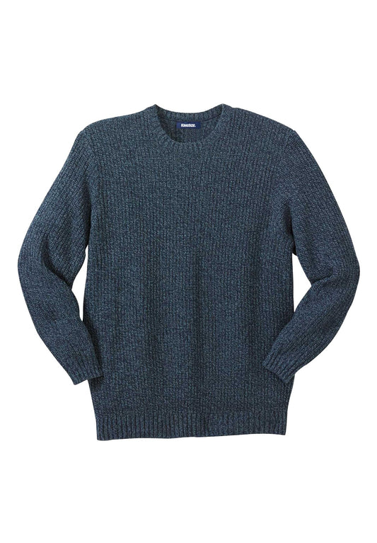 KingSize Men's Big & Tall Shaker Knit Crewneck Sweater - 4XL, Navy Marl