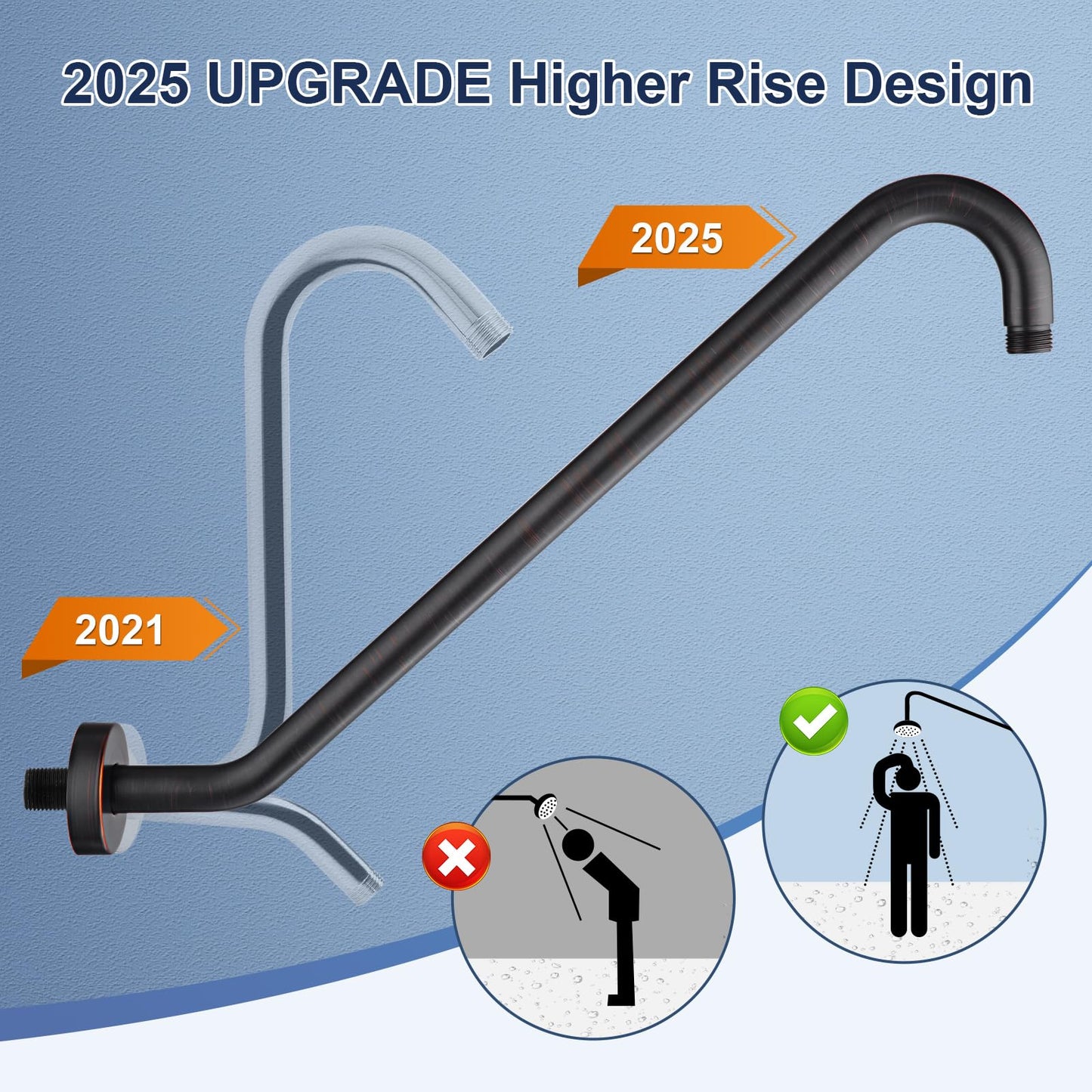 Uvish 17" Shower Head Riser Pipe, Stainless Steel High Rise Long Neck Shower Head Arm Extender for Rain Shower Head, Standard 1/2" Connection, Oil Rubbed Bronze