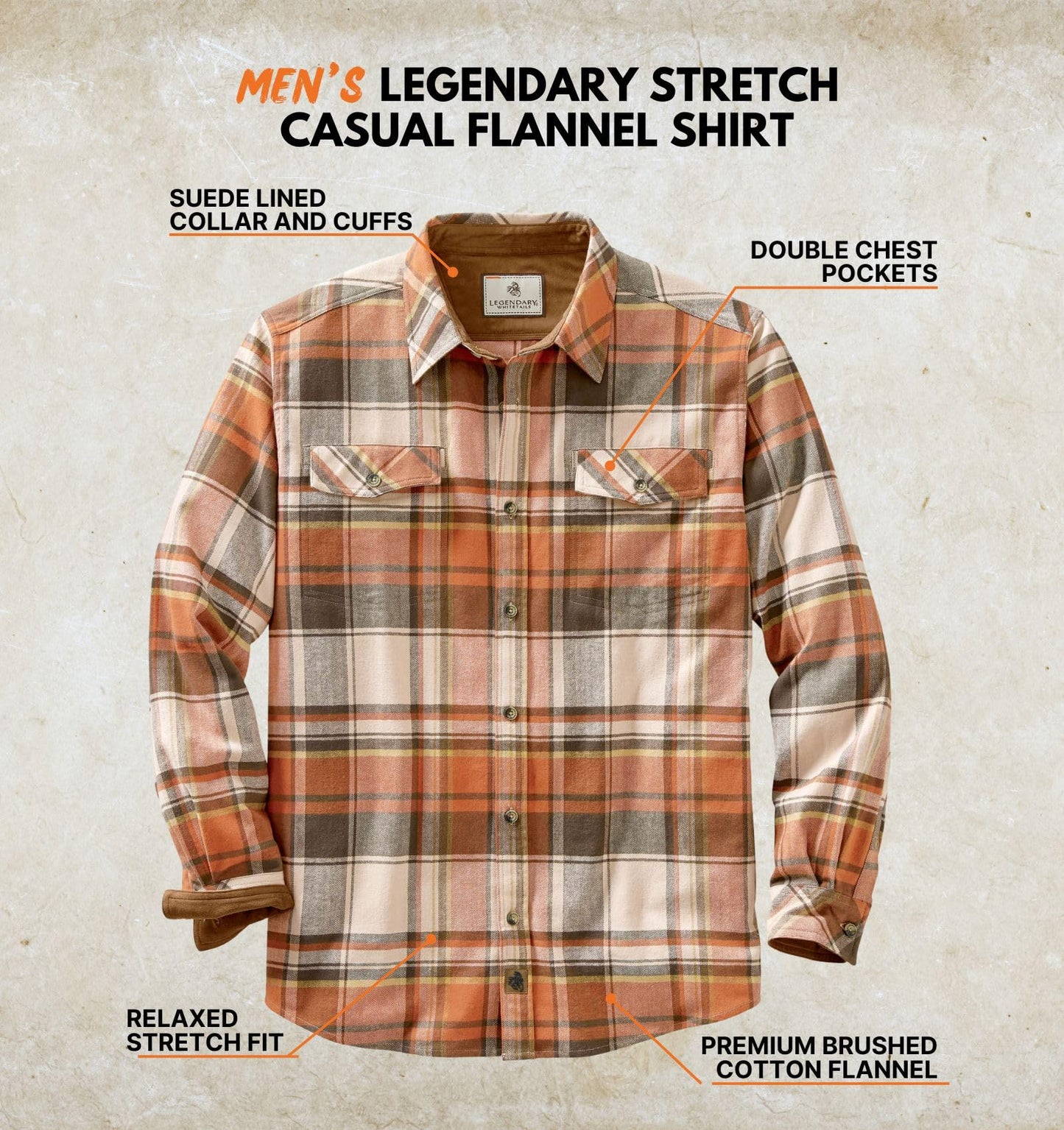 Legendary Whitetails Men's Big Flannel Shirt Long Sleeve Button Down Relaxed Fit, Dark Horizon Plaid, 4X-Large Tall