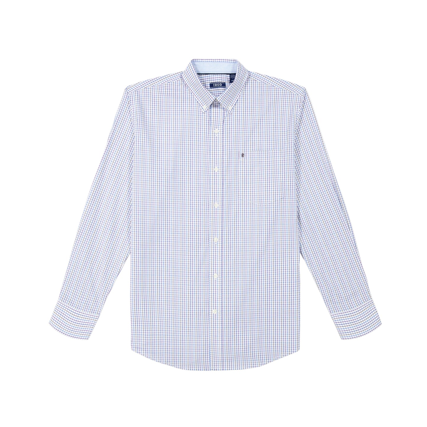 IZOD Men's Big and Tall Performance Comfort Long Sleeve Gingham Button Down Shirt, Sunset Purple