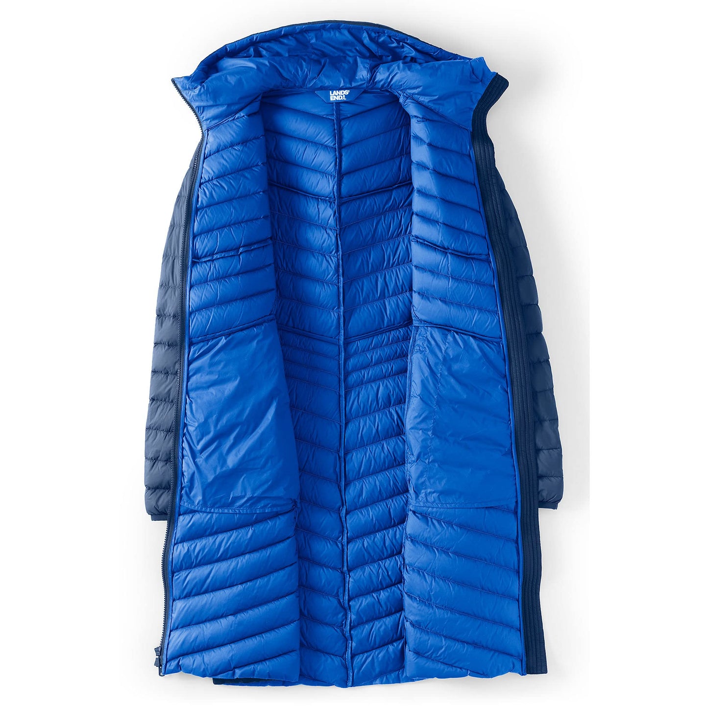 Lands' End Womens Packable Chevron Wanderweight Down Coat Deep Sea Navy Tall Small
