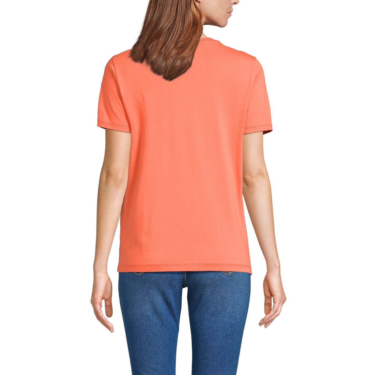 Lands' End Womens Short Sleeve Relaxed Supima Cotton Crew Neck T Shirt Papaya Orange Tall Medium
