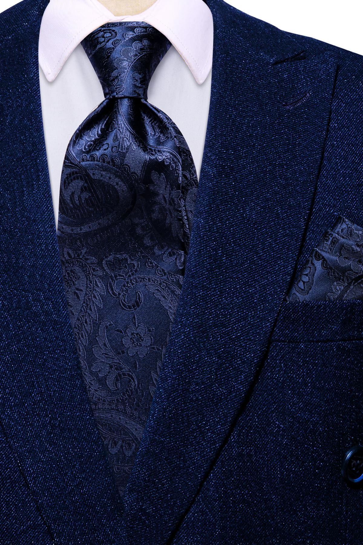 Hi-Tie 70'' Navy Ties for Men Silk Paisley Extra Long Mens Ties Set Dress Necktie and Pocket Square Cufflink for Wedding