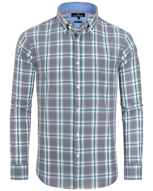 Alimens & Gentle Men's Plaid Button Down Shirts Cotton Long Sleeve Dress Shirts Regular Fit Gingham Shirts