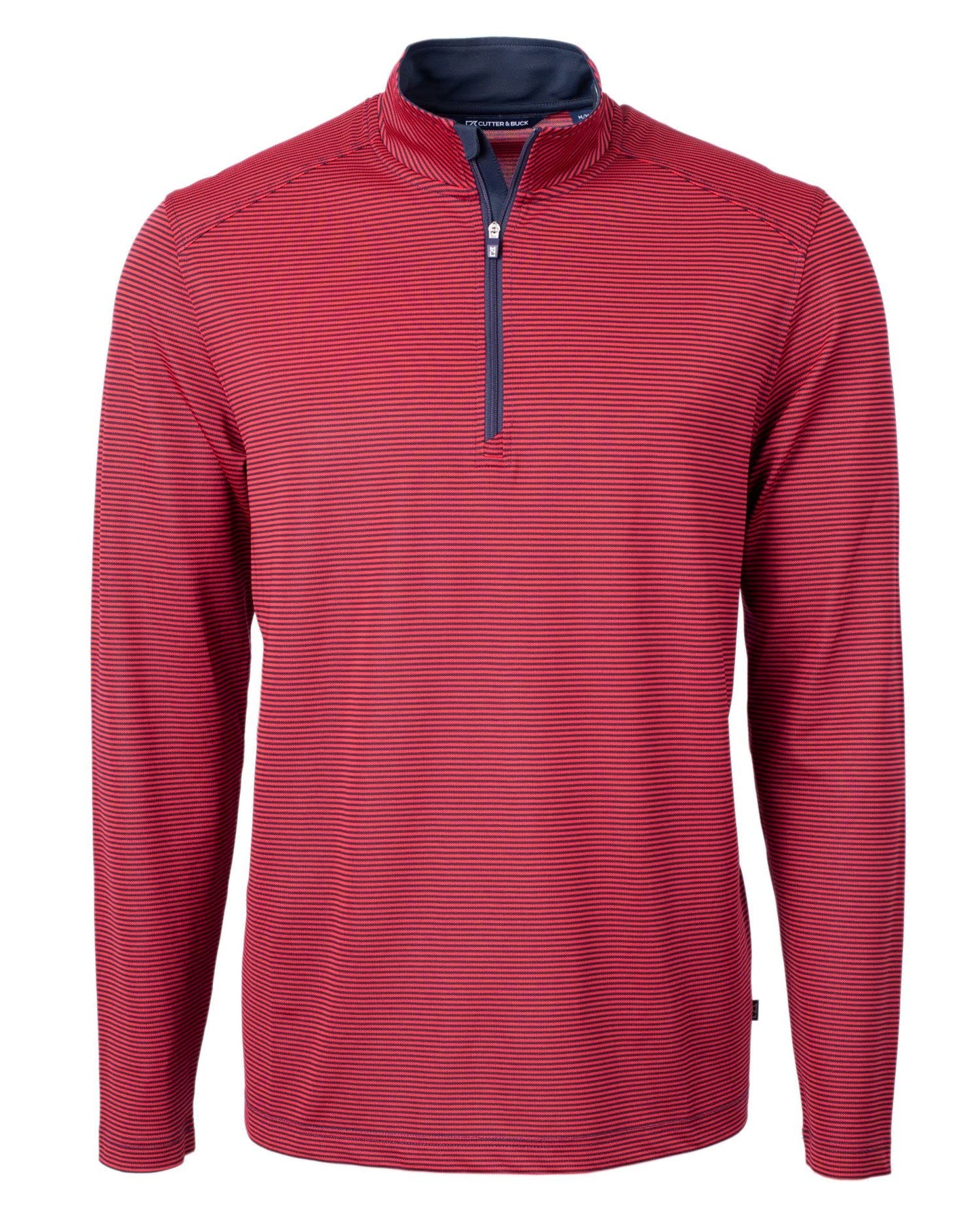Cutter & Buck Virtue Eco Pique Micro Stripe Recycled Mens Big & Tall Quarter Zip, Red/Navy Blue, LT