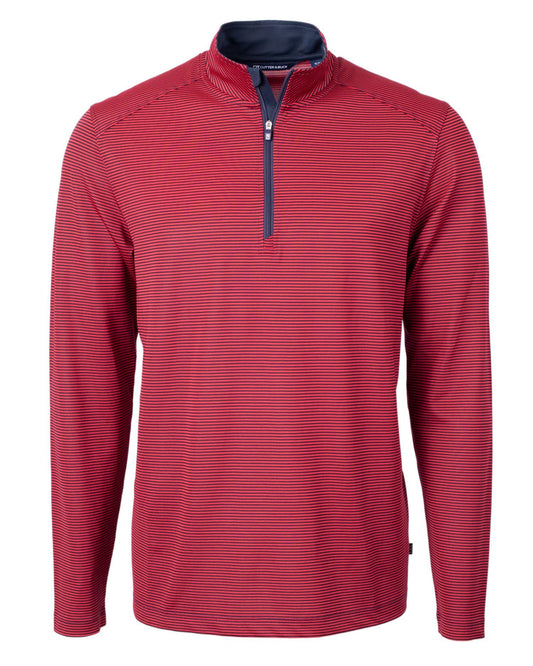 Cutter & Buck Virtue Eco Pique Micro Stripe Recycled Mens Big & Tall Quarter Zip, Red/Navy Blue, 2XT