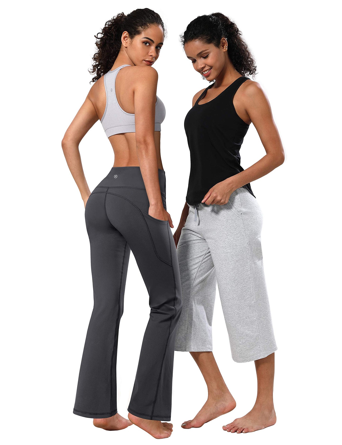 BUBBLELIME 29"/31"/33"/35" 4 Styles Women's Bootcut Yoga Pants Tummy Control - Side Pockets_SHADOWCHARCOAL L_35" Inseam