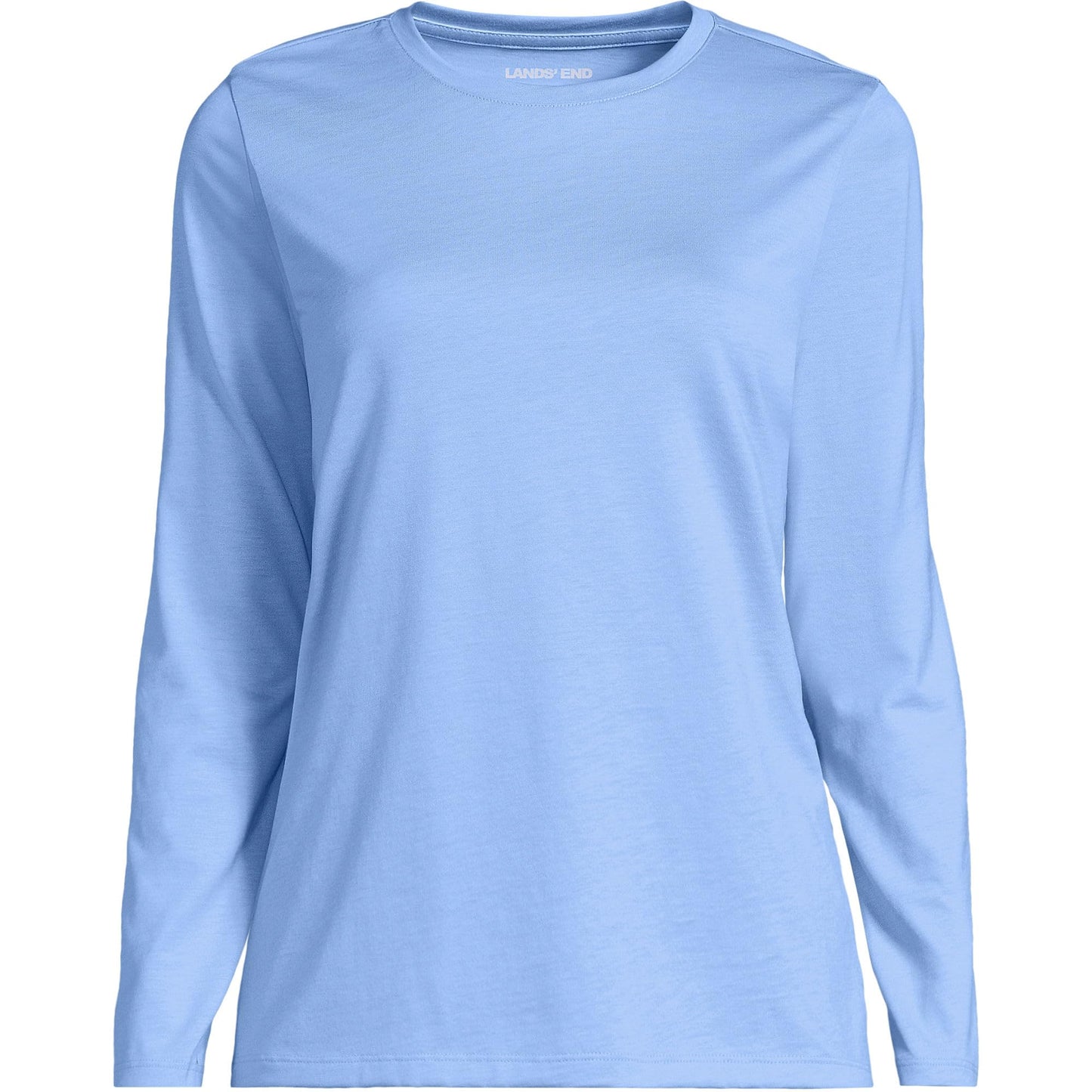 Lands' End Womens Long Sleeve Relaxed Supima Cotton Crew Neck T Shirt Clear Blue Sky Tall Small