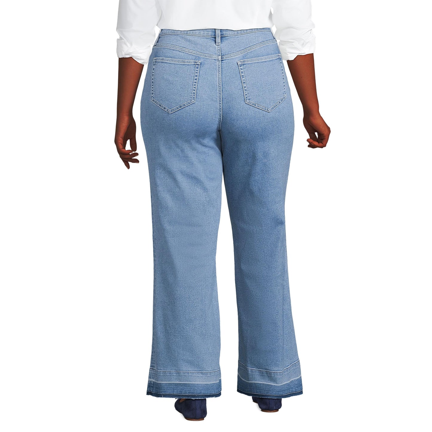 Lands' End Womens Recover HR Wide Leg Blue Jeans Hutton Blue Wash Released Hem Regular 18 32