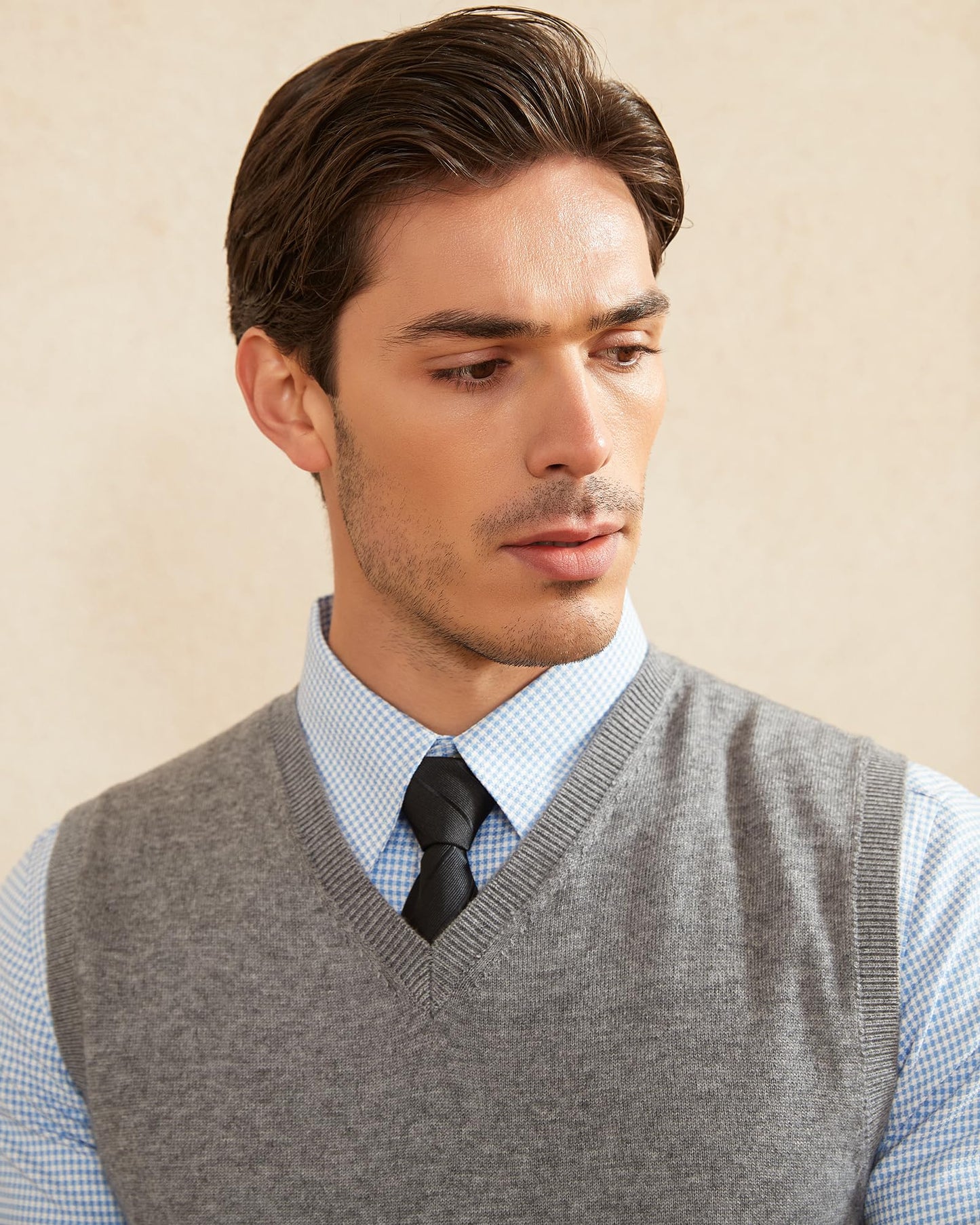 Kallspin Men's Big & Tall Wool Blended Vest Sweater Relaxed Fit V Neck Sleeveless Knitted Pullover (Light Grey L-Tall)