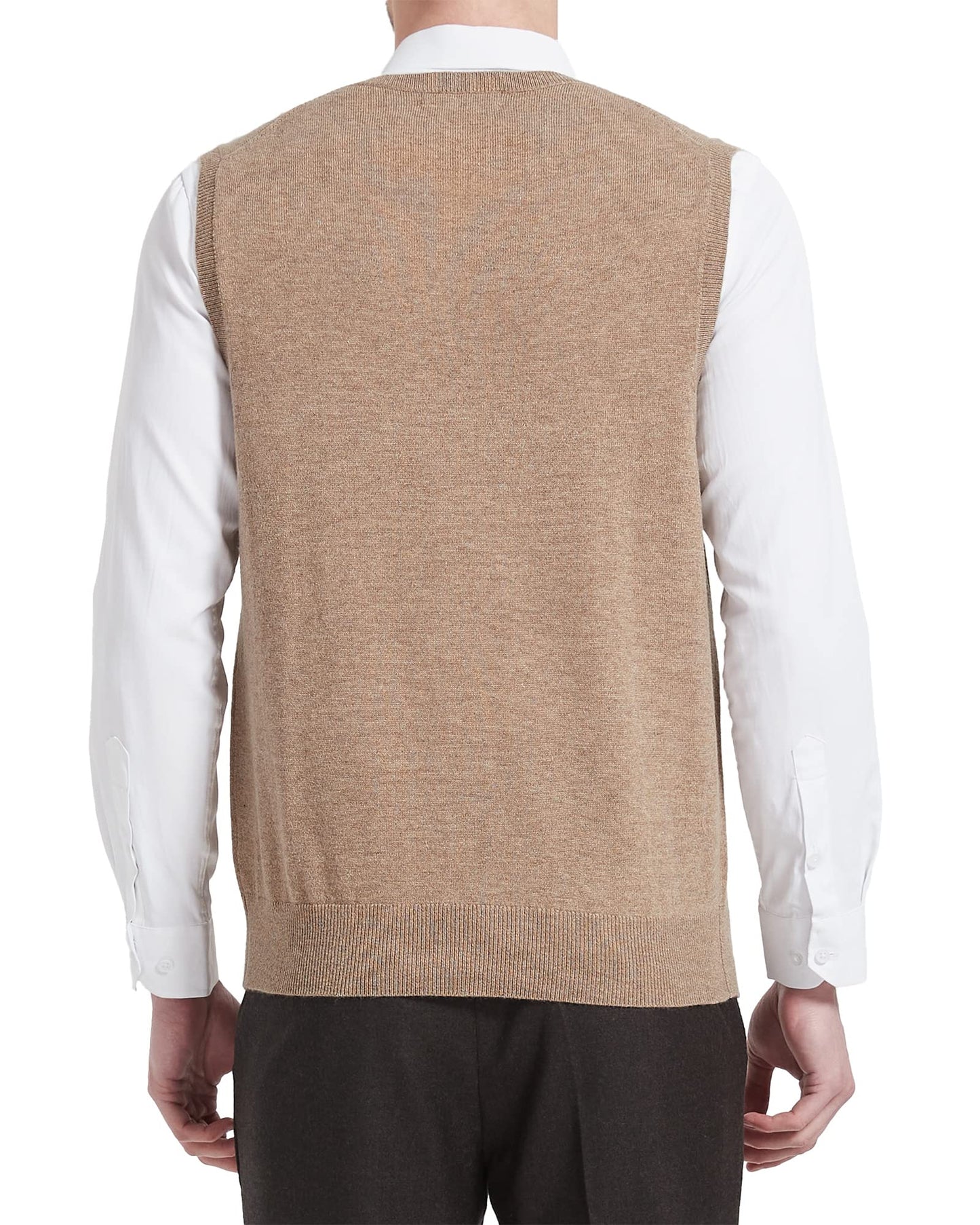 Kallspin Men's Big & Tall Wool Blended Vest Sweater Relaxed Fit V Neck Sleeveless Knitted Pullover (Coffee L-Tall)