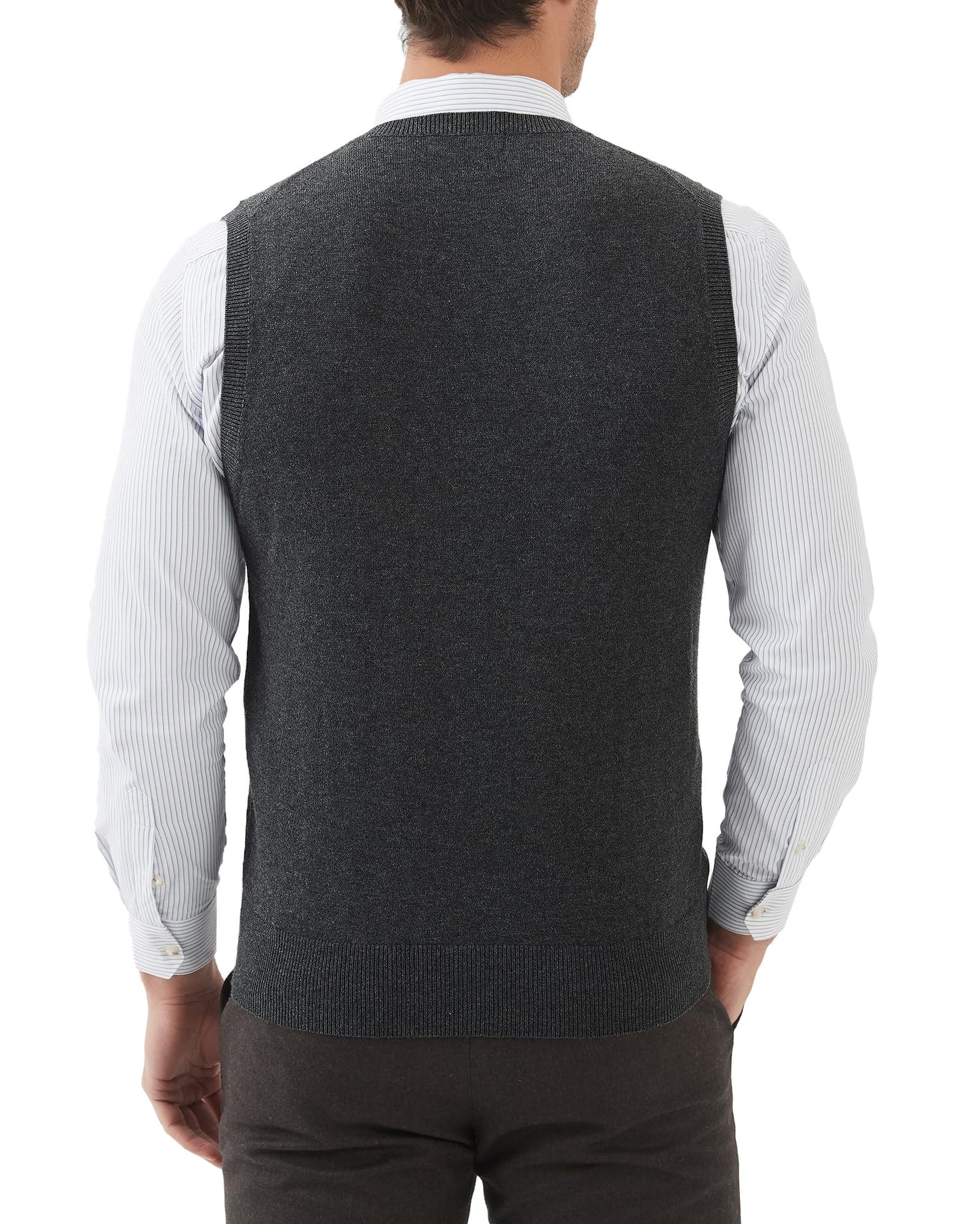Kallspin Men's Big & Tall Wool Blended Vest Sweater Relaxed Fit V Neck Sleeveless Knitted Pullover (Charcoal XL-Tall)