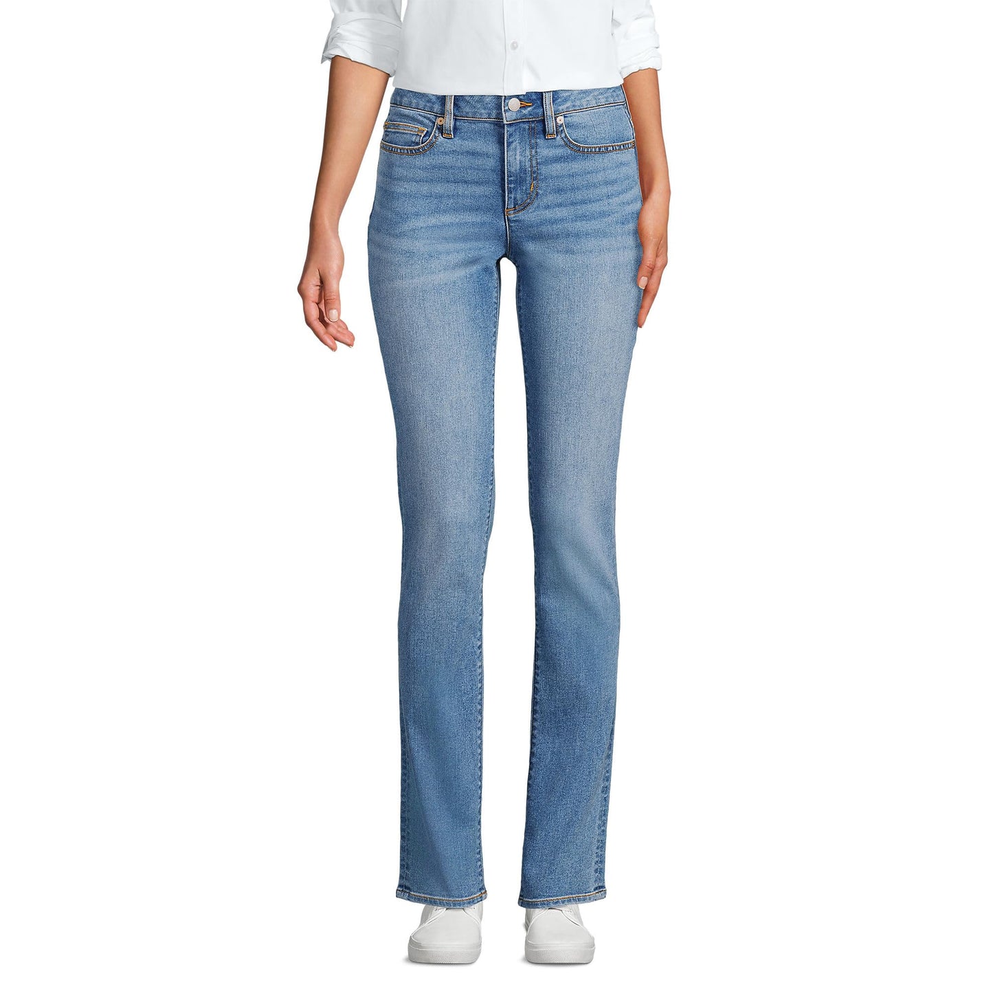 Lands' End Womens MR Straight Leg Blue Jeans-Recover Denim Beau Blue Regular 6 32