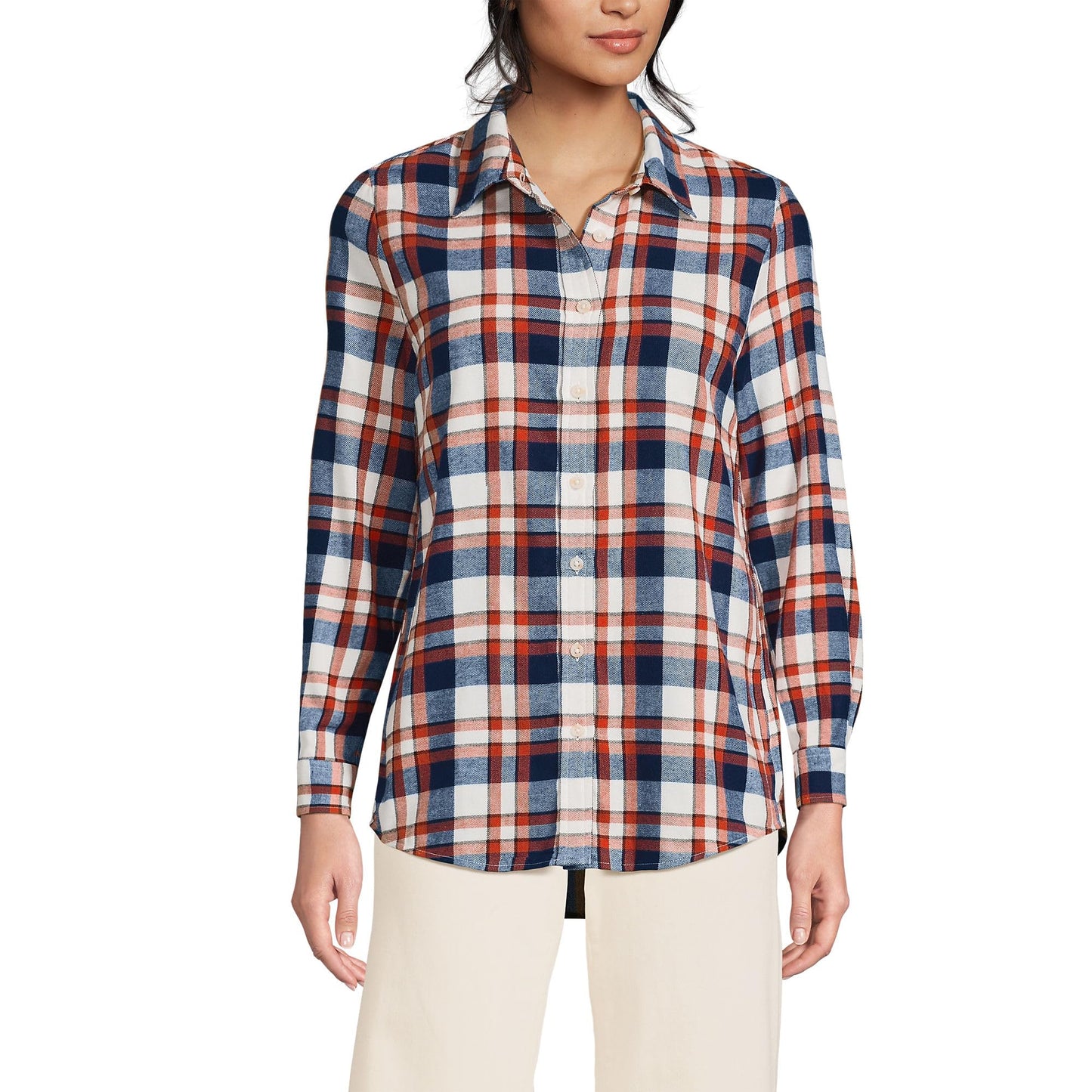 Lands' End Womens Flannel Boyfriend Long Sleeve Shirt Fireside Flannel Tall Small