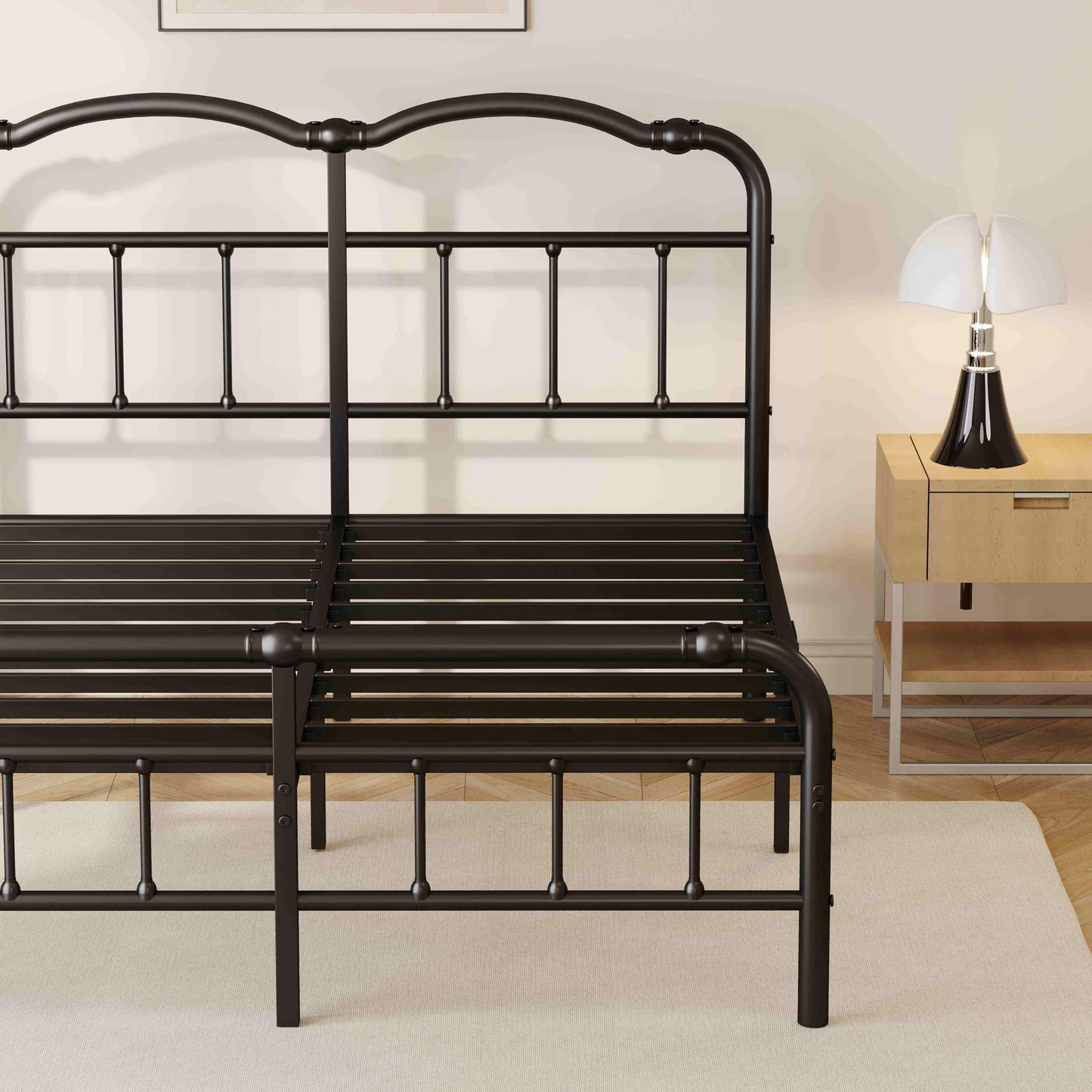 ZIYOO Vinatge California King Size Metal Bed Frame with Metal Headboard and Footboard Cal-King Bed Frame 18 Inch High Under Bed Storage, No Box Spring Needed, Noise Free