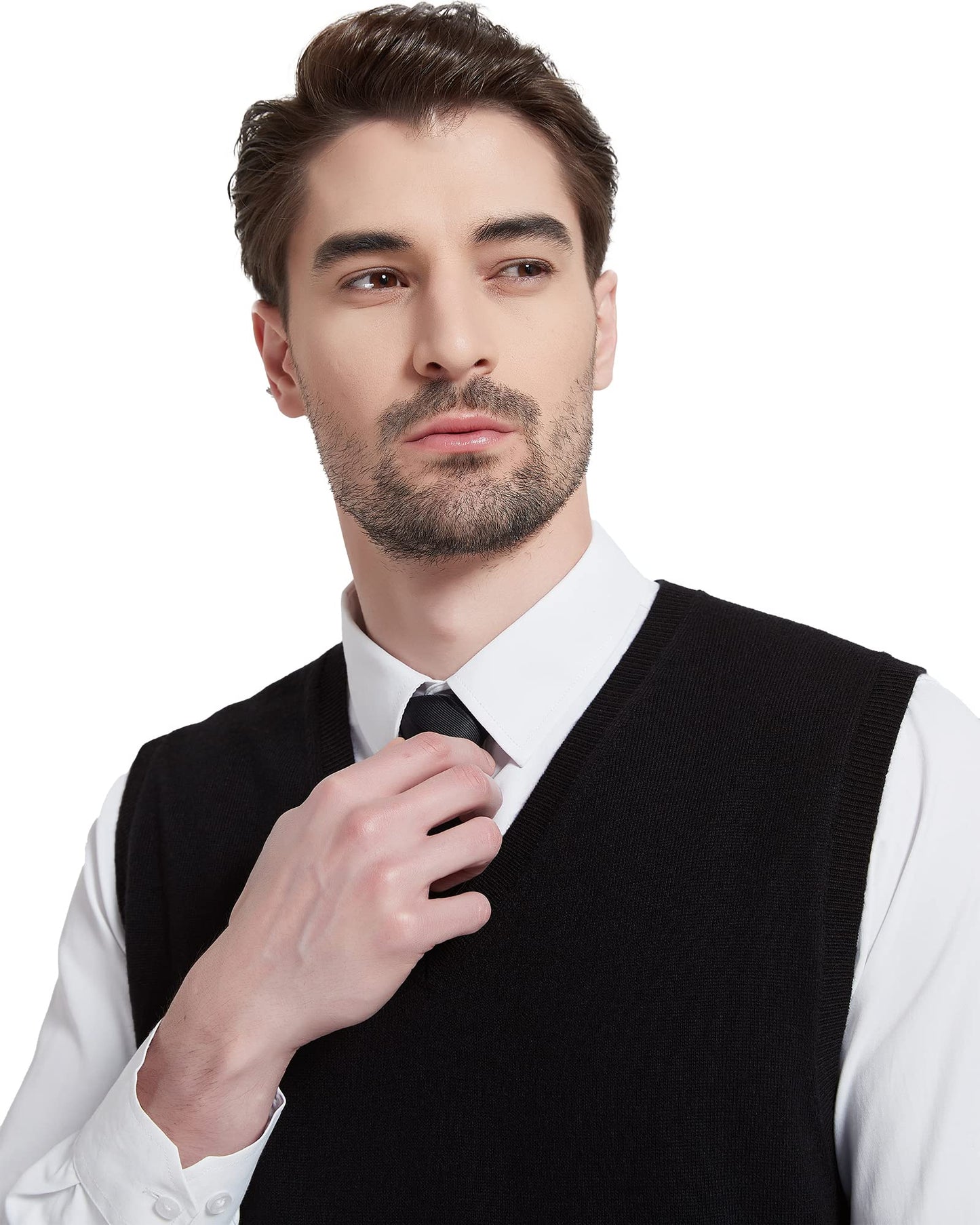 Kallspin Men's Big & Tall Wool Blended Vest Sweater Relaxed Fit V Neck Sleeveless Knitted Pullover (Black XL-Tall)