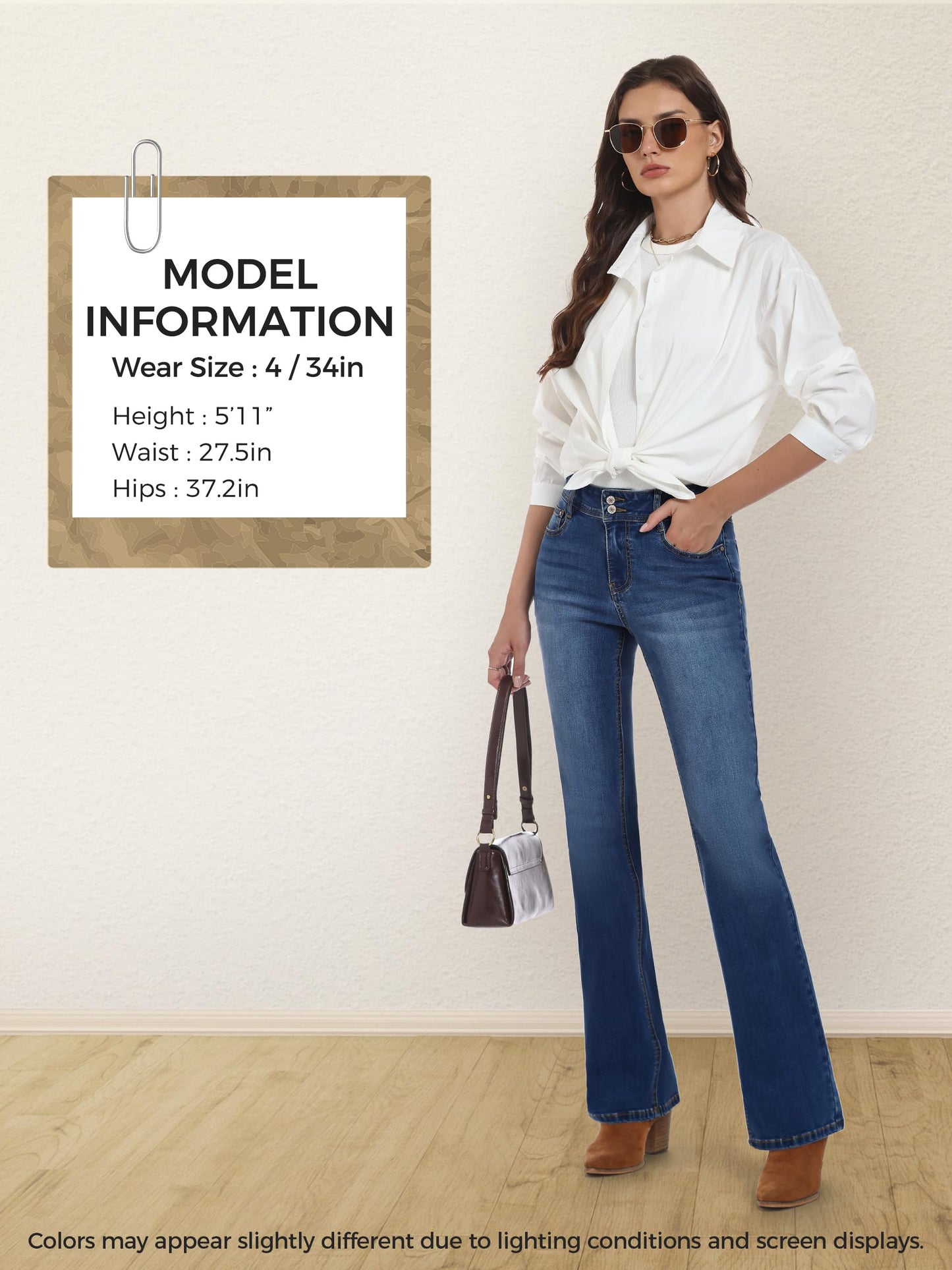 Tallemon Tall Women's Bootcut Jeans Curvy Mid-Rise Stretchy Denim Pants Classic Bell Bottom Trouser,38",Dark Blue,8