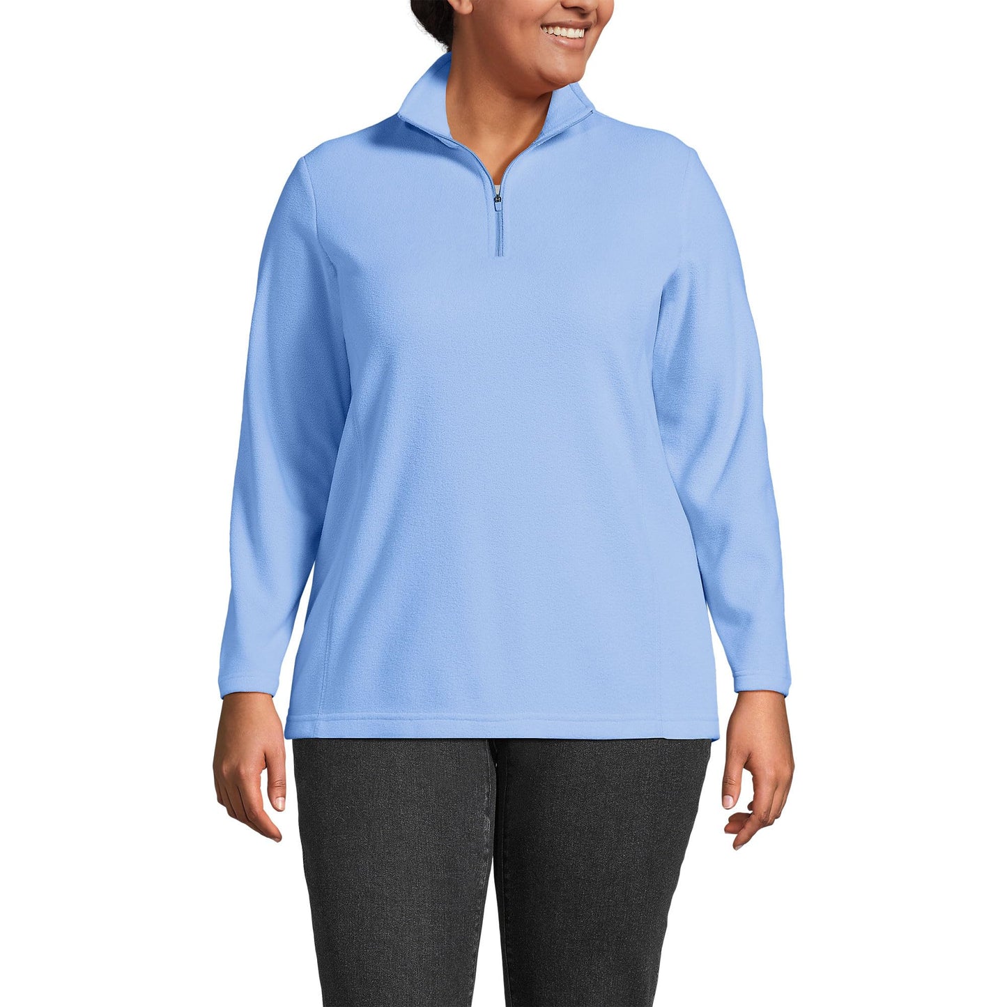 Lands' End Womens Quarter Zip Fleece Pullover Clear Blue Sky Tall Medium