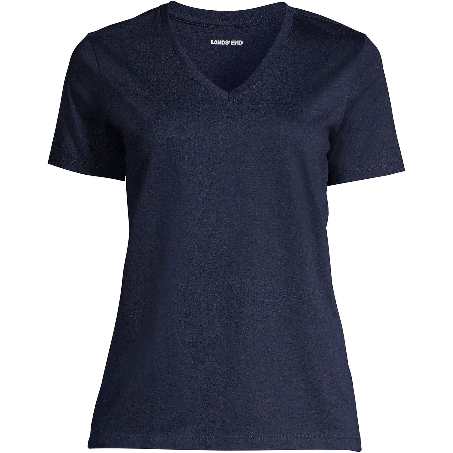Lands' End Womens SS Relaxed Supima V Neck T Shirt Radiant Navy Tall Large