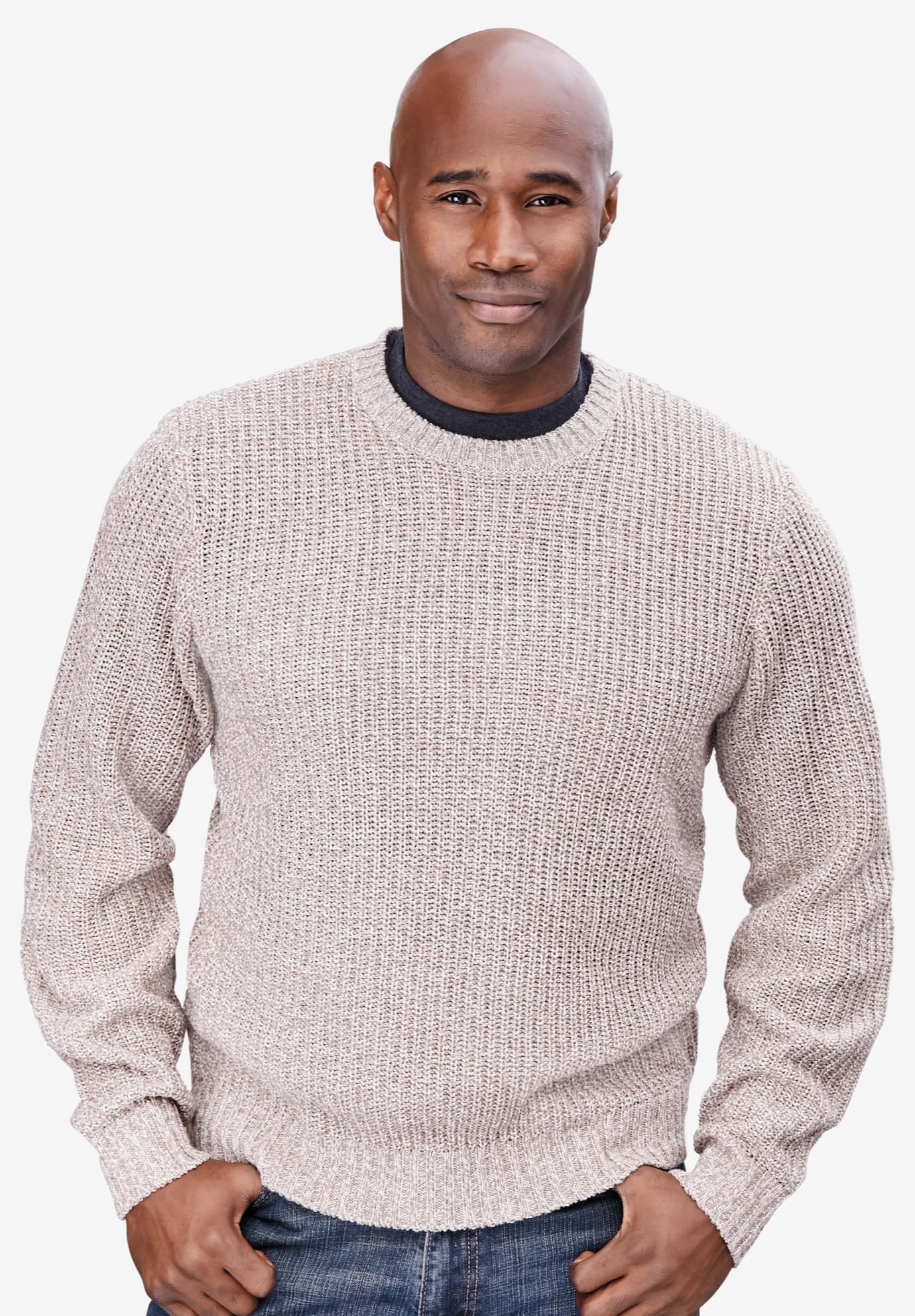 KingSize Men's Big & Tall Shaker Knit Crewneck Sweater - 5XL, Midnight Teal Marl