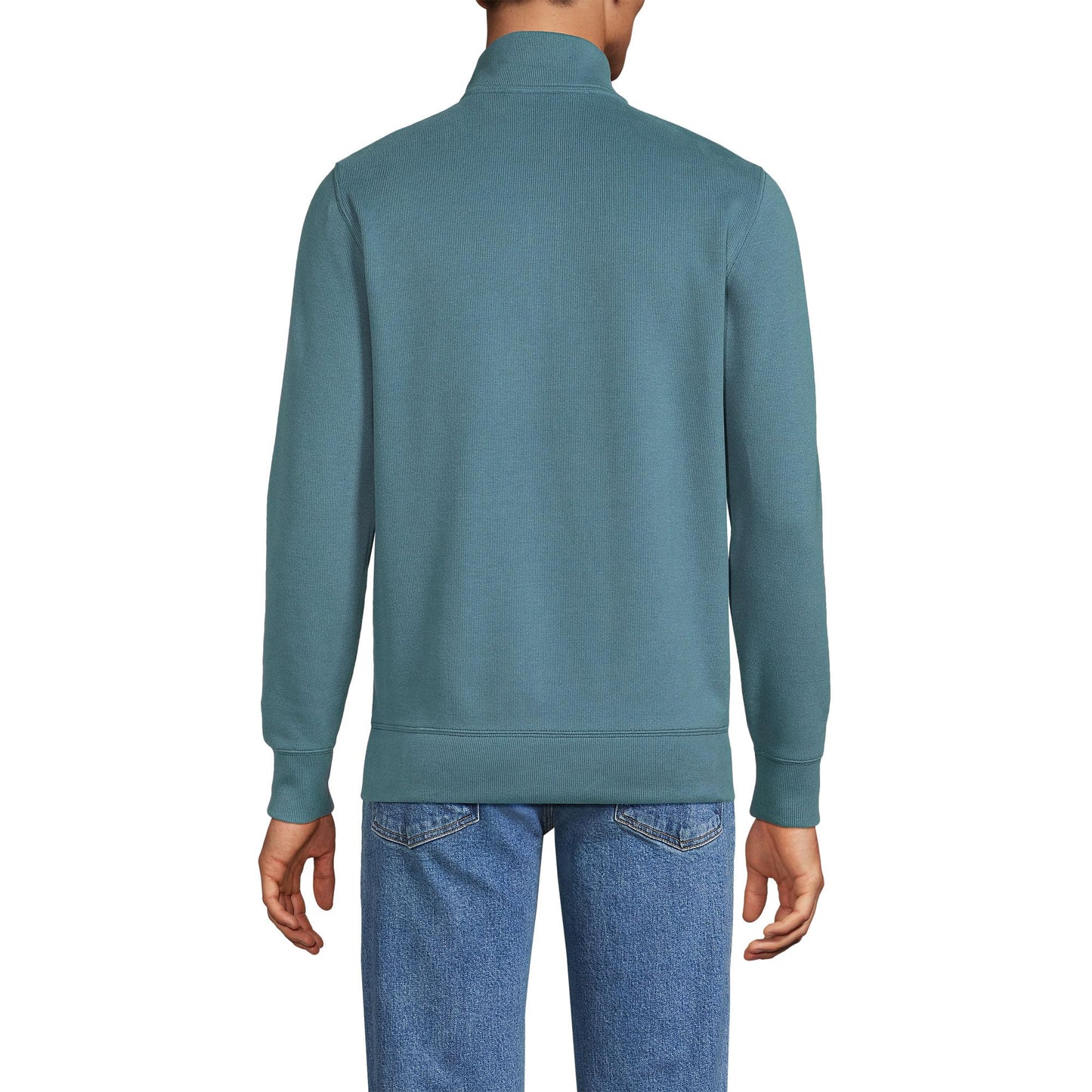 Lands' End Mens Bedford Rib Quarter Zip Sweater Rain Storm Blue Tall XX-Large