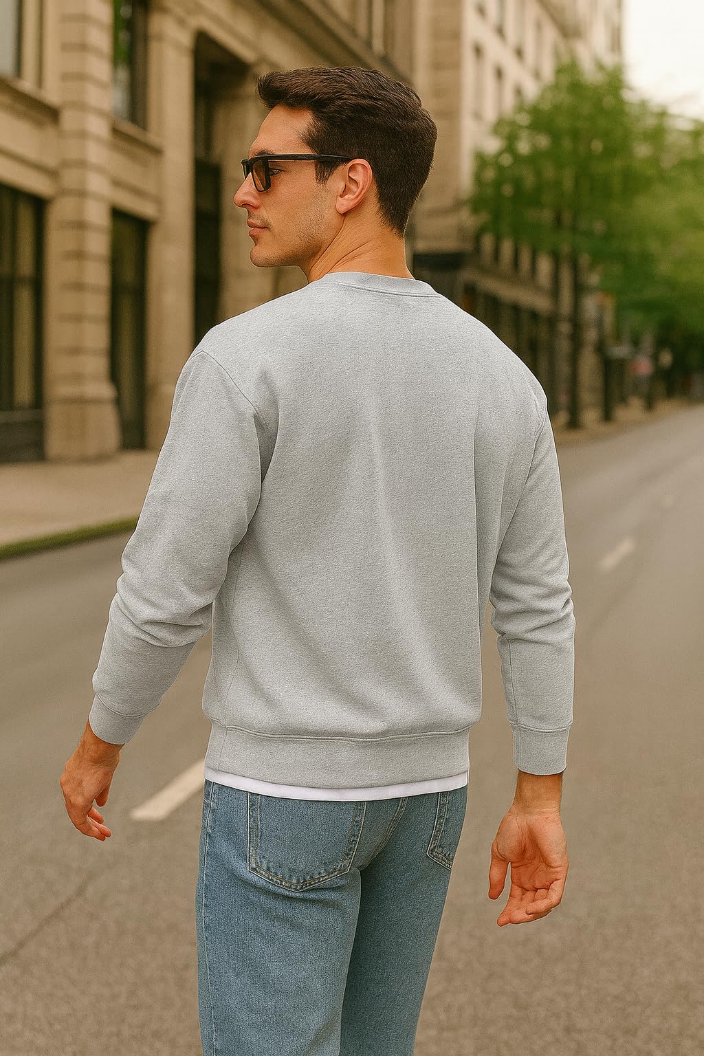 JustBlanks Fleece Sweatshirt for Men Tall Men’s Sweatshirt Crewneck Sweatshirt Relaxed-Fit Pullover Sweatshirt - Ash - 2XLT