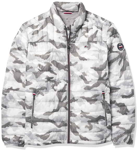 Tommy Hilfiger Men's Ultra Loft Lightweight Packable Puffer Jacket (Standard and Big & Tall), White Camouflage, XX-Large